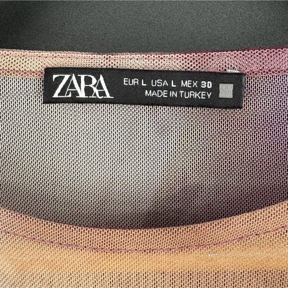 Zara Long Sleeve Sheer Watercolor Print Bodysuit L Purple Brown Going Out Top - Picture 3 of 7